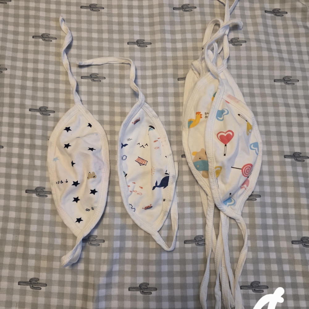 Children's White Patterned Cotton Belly button Covers - 8 pieces
